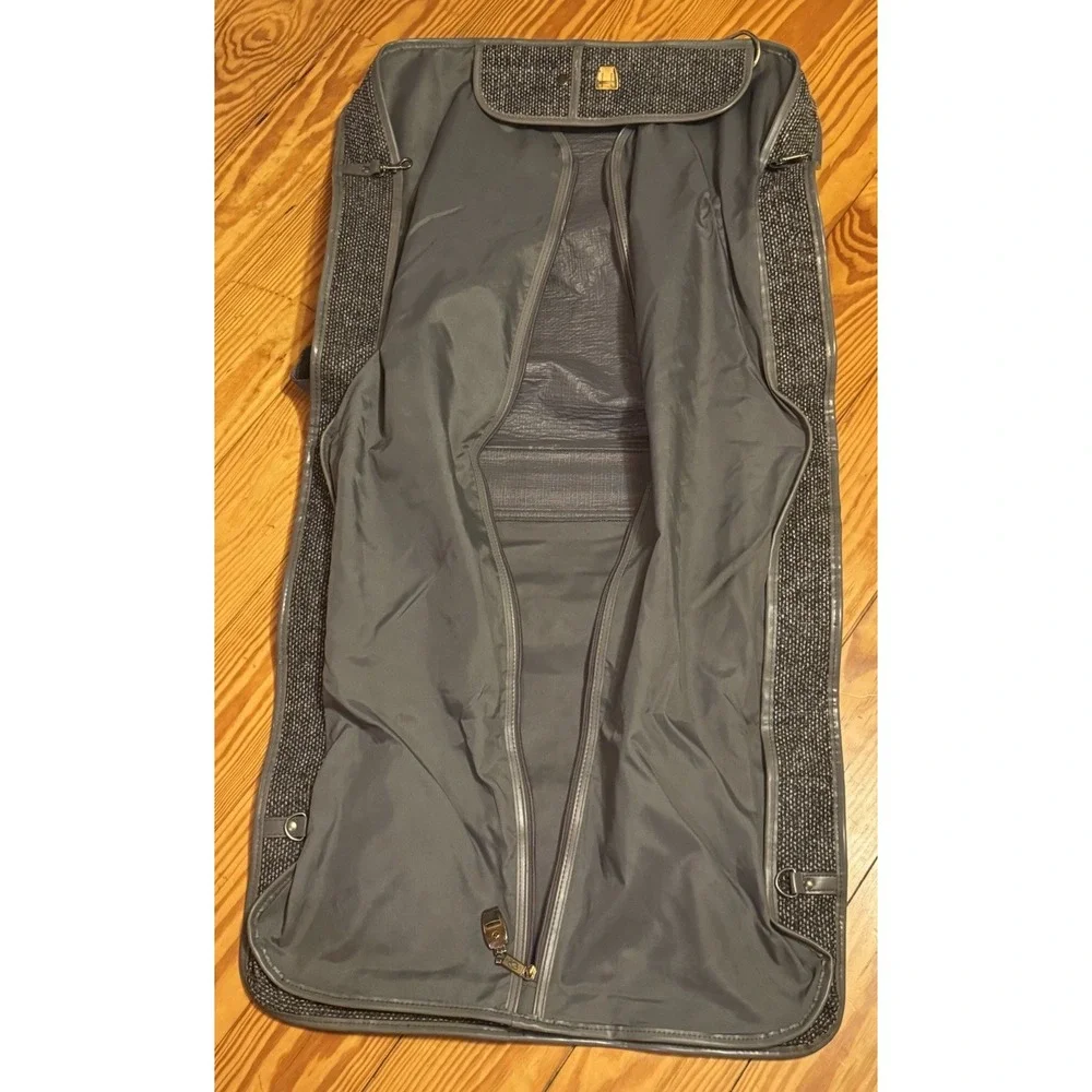 Vintage Oscar De La‎ Renta Gray Folding Tweed Garment Bag Designer Luggage